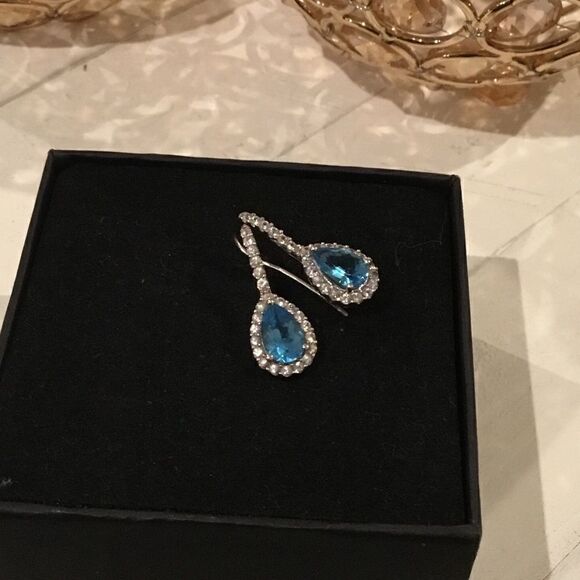 LONDON BLUE TOPAZ AND DIAMOND 14k GOLD EARRINGS - Picture 6 of 7